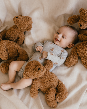 baby romper long sleeve teddybear Grijs