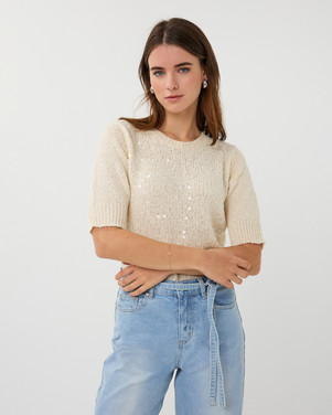 Sweater s/slve sequins Ecru