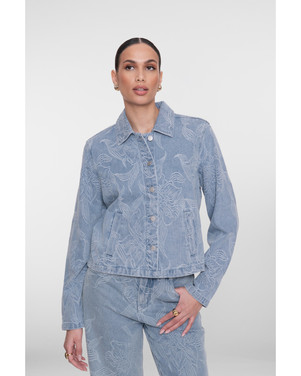 Jeansjacket jacquard flower Blauw
