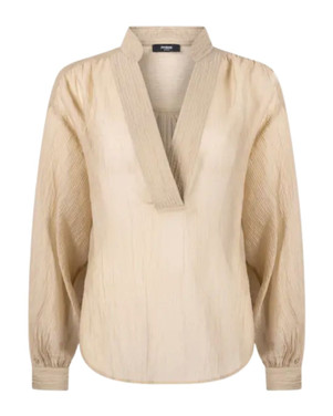 NADINE BLOUSE 755 LP long wide baloon sleeve v-neck transparant Beige