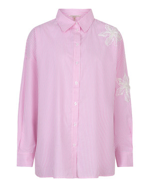 Blouse striped flower patch Roze