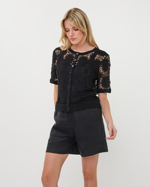 Cardigan crochet s/slve Zwart 1
