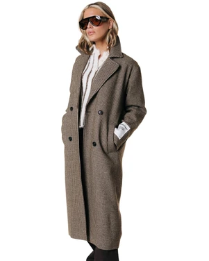 Zania Check Double Breasted Wool Long Coat Bruin 1